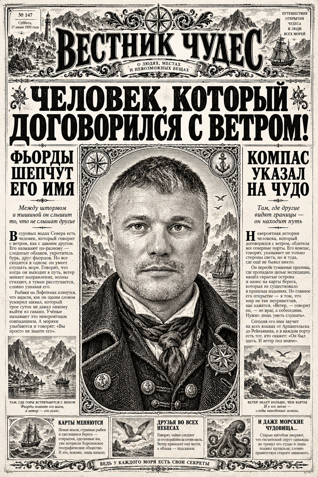 Шуточная художественная газета «Вестник чудес» с портретом Андрея и морскими историями